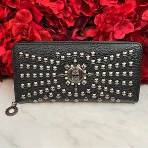Goth Studded Black Vegan Leather Skull Clutch Wallet